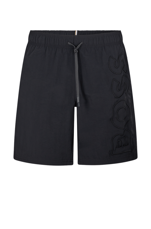 Shorts De Praia Em Material Reciclado Com Logo Bordado