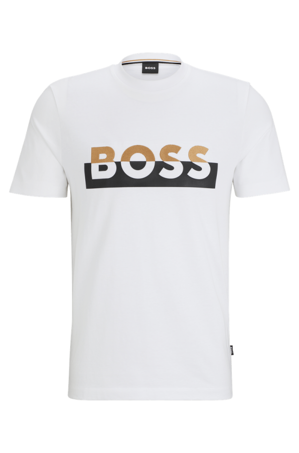 Camiseta Branca Em Malha De Algodão Com A Marca Impressa
