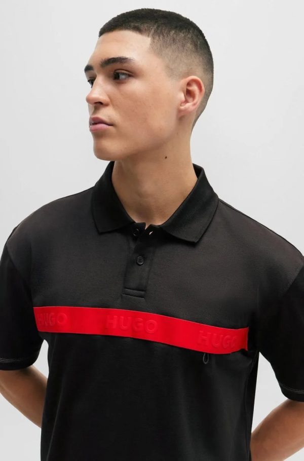 Camisa Polo Em Mistura De Algodão Com Fita Vermelha Com Logo - Image 3