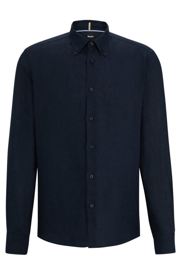 Camisa De Linho Regular Com Colarinho