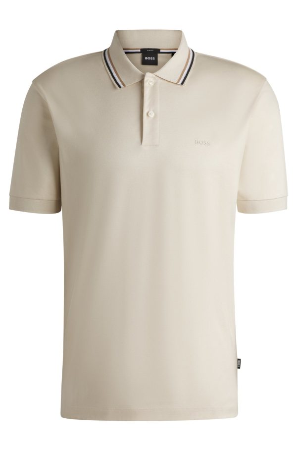 Polo Slim Fit De Algodão Com Colarinho Às Riscas - Image 3