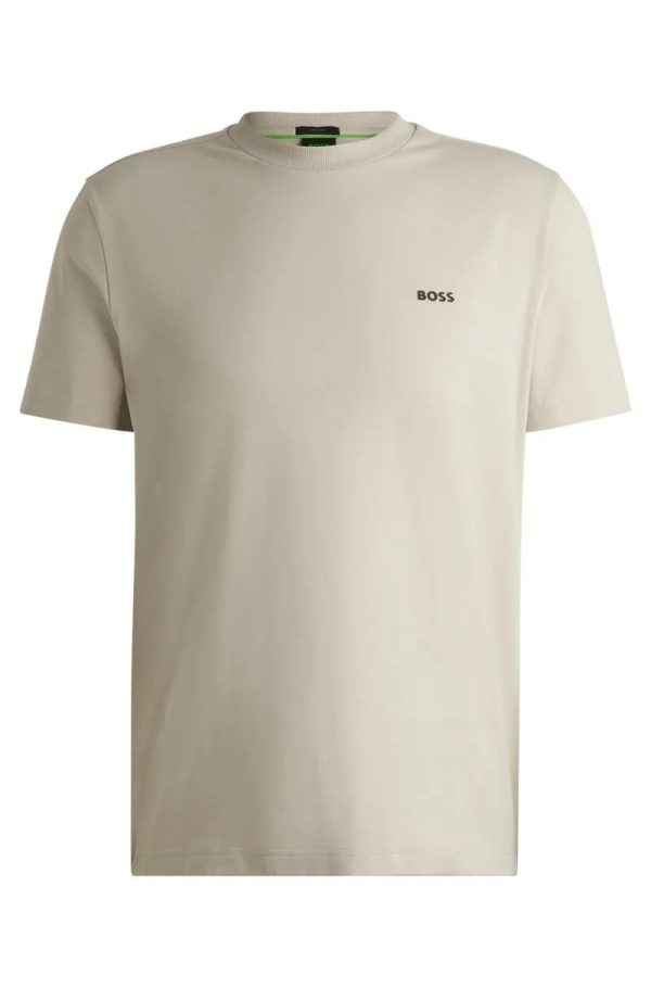 Camiseta Regular Em Algodão Elástico Com Logo Contrastante
