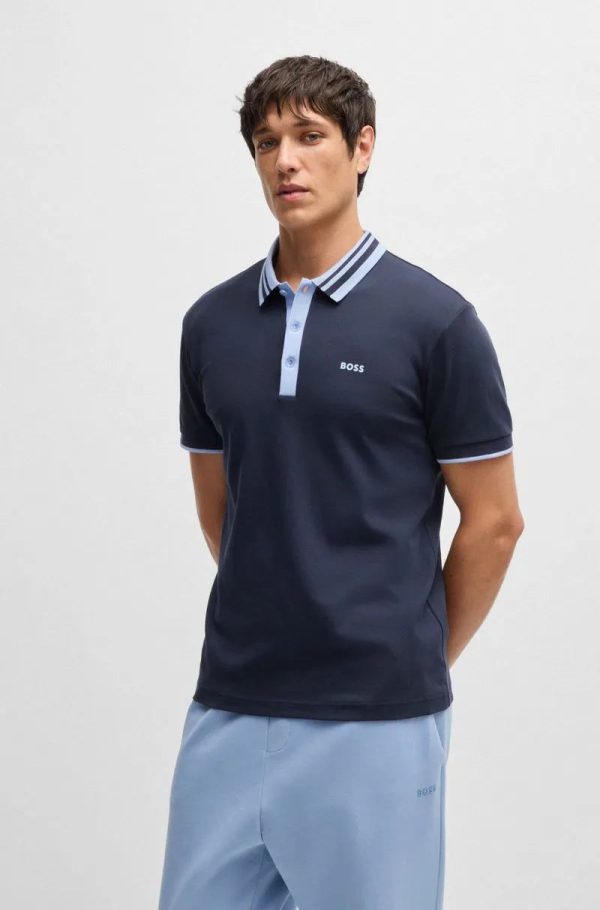 Polo Em Algodão Interlock Com Colarinho Listrado - Image 2
