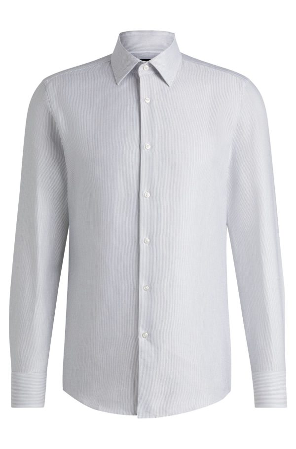 Camisa Slim Em Sarja De Algodão Às Riscas - Image 6