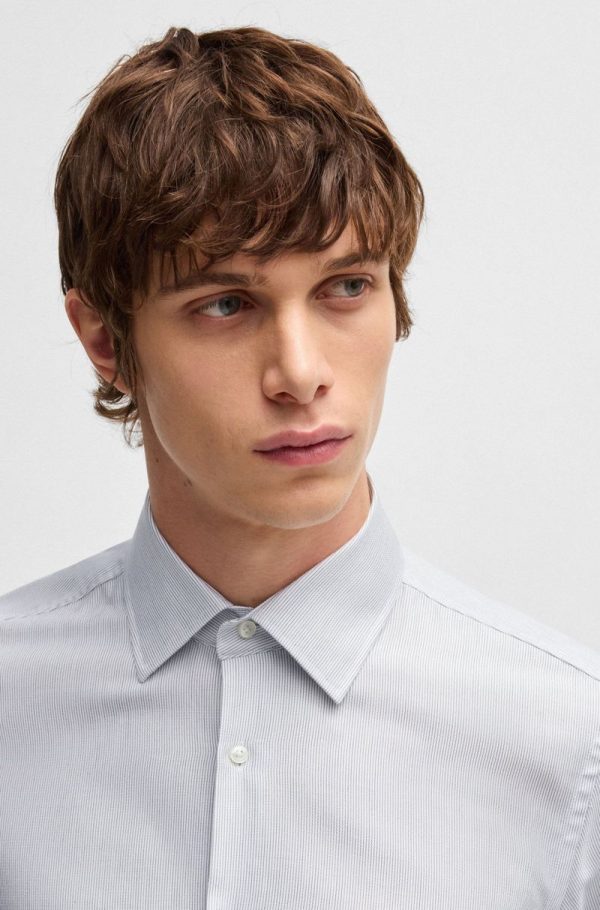 Camisa Slim Em Sarja De Algodão Às Riscas - Image 3