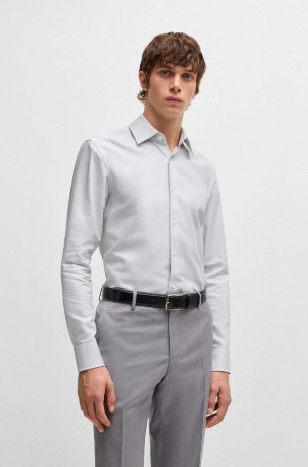 Camisa Slim Em Sarja De Algodão Às Riscas - Image 4