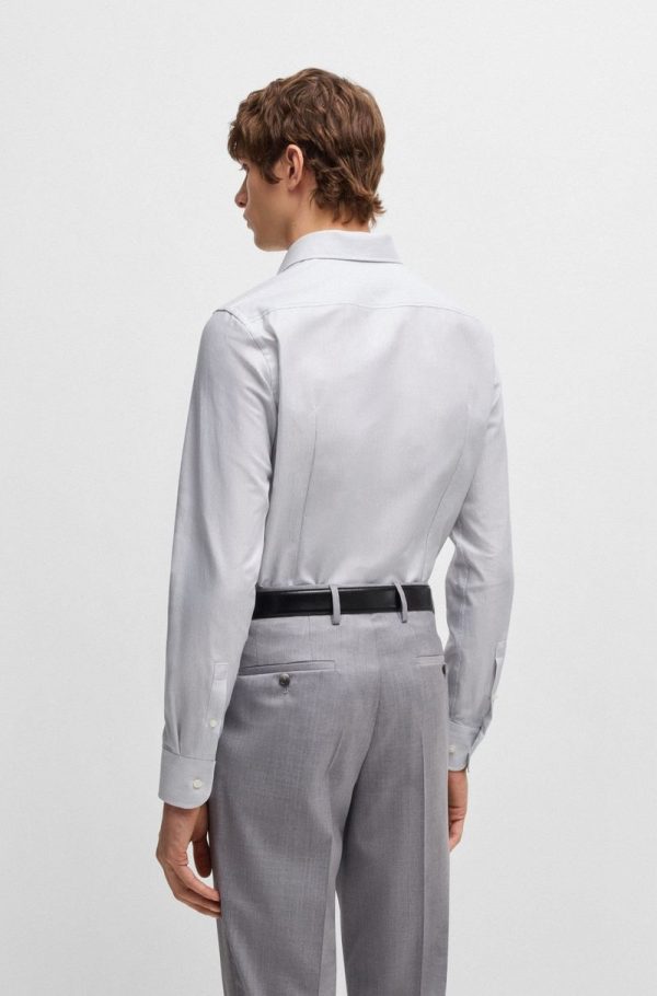 Camisa Slim Em Sarja De Algodão Às Riscas - Image 5