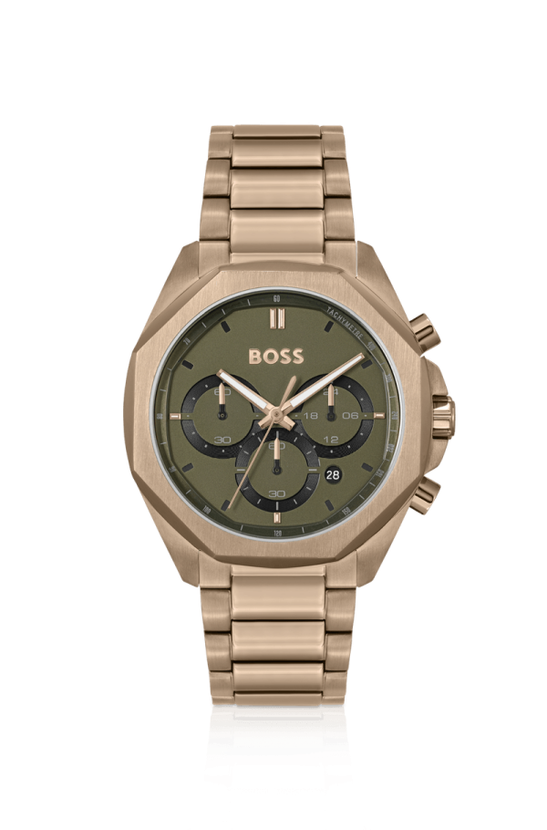 Relógio Cronógrafo Dourado Com Pulseira De Elos - Image 3