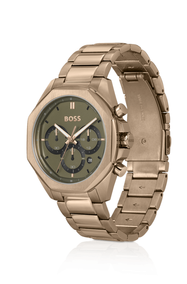 Relógio Cronógrafo Dourado Com Pulseira De Elos
