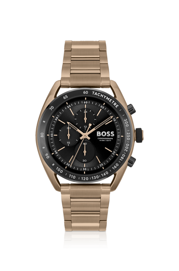 Relógio Cronógrafo Dourado Com Pulseira De Elos - Image 3