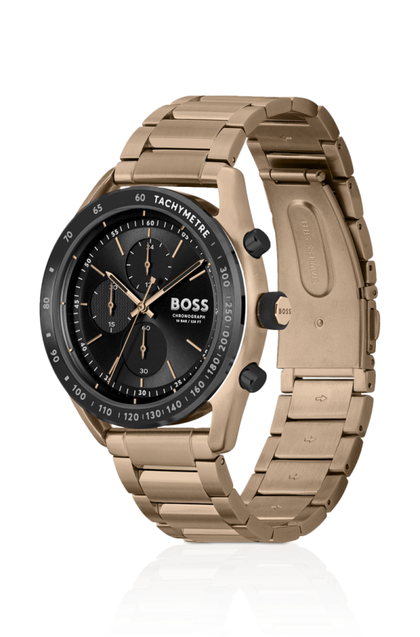 Relógio Cronógrafo Dourado Com Pulseira De Elos - Image 2